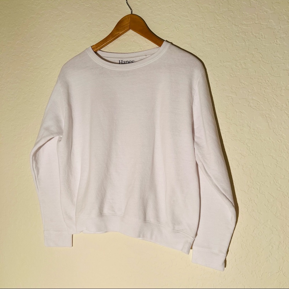 Y2K White Solid Sweatshirt Sweater Hanes Soft Sweat No Stains Unworn M Women’s